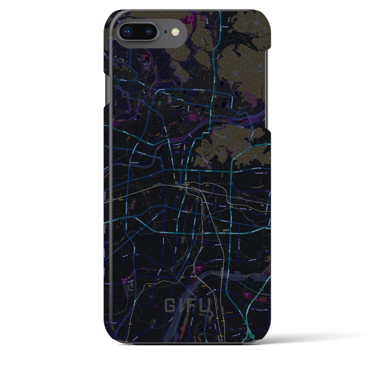 【岐阜】地図柄iPhoneケース（バックカバータイプ・ブラック）iPhone 8Plus /7Plus / 6sPlus / 6Plus 用