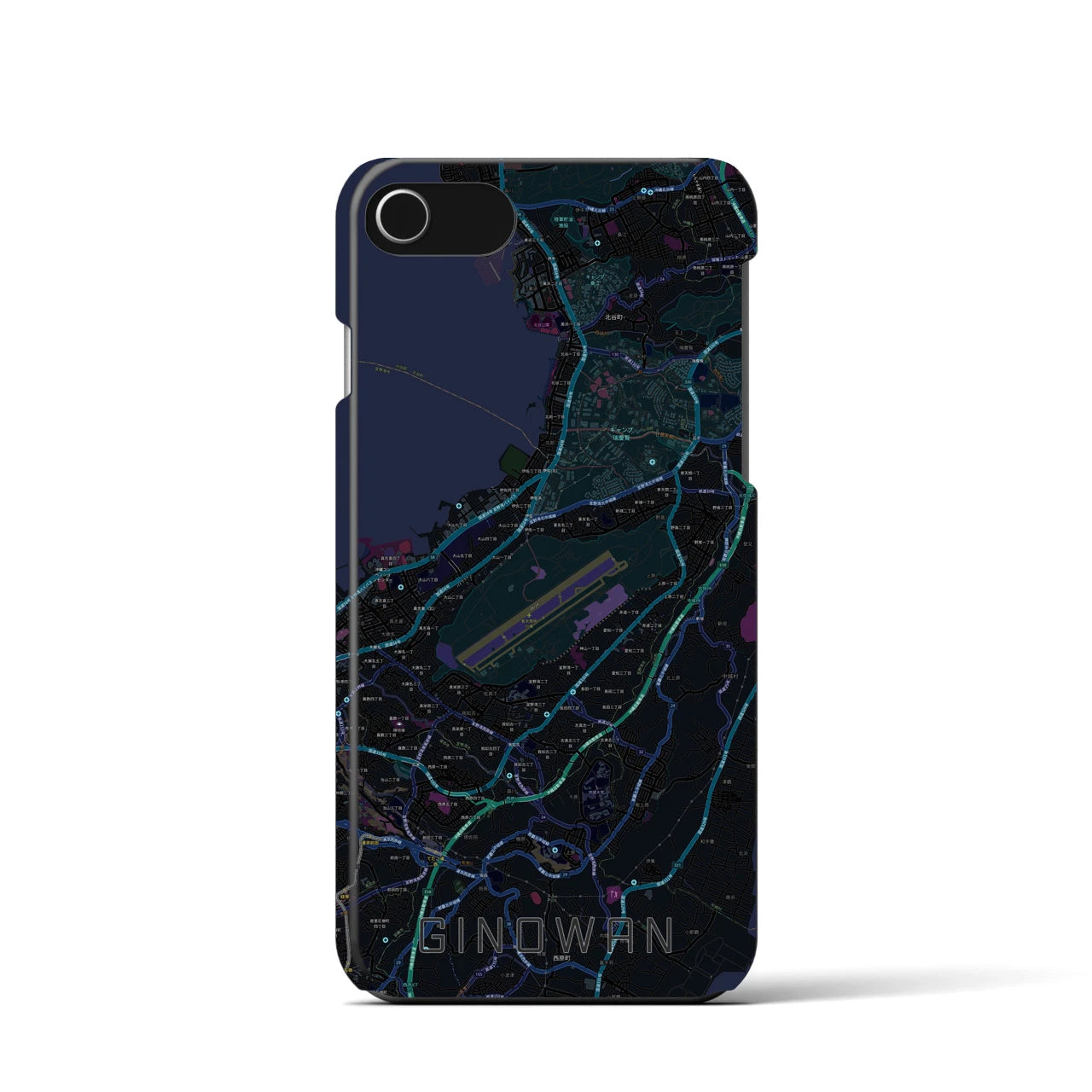 【宜野湾】地図柄iPhoneケース（バックカバータイプ・ブラック）iPhone SE（第3 / 第2世代） / 8 / 7 / 6s / 6 用