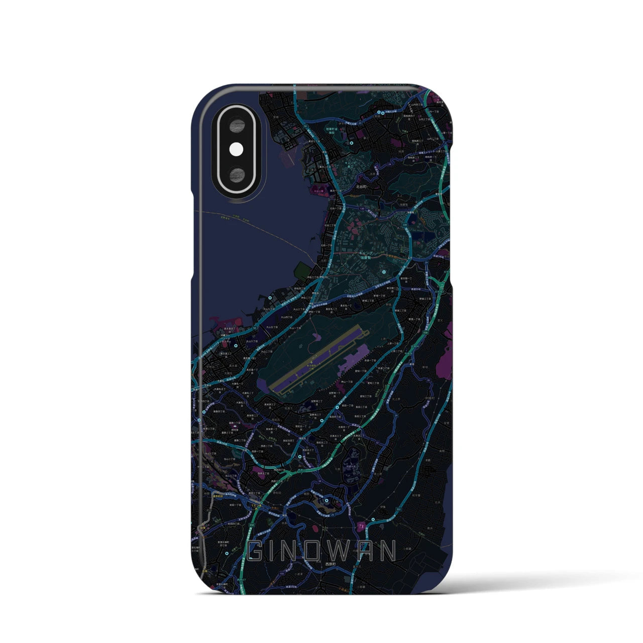 【宜野湾】地図柄iPhoneケース（バックカバータイプ・ブラック）iPhone XS / X 用