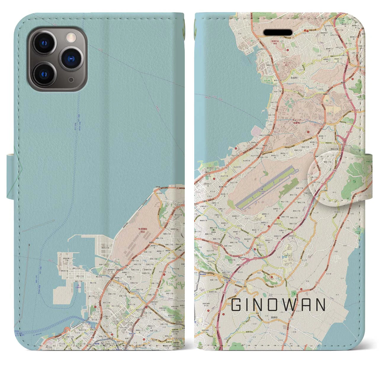 【宜野湾】地図柄iPhoneケース（手帳両面タイプ・ナチュラル）iPhone 11 Pro Max 用