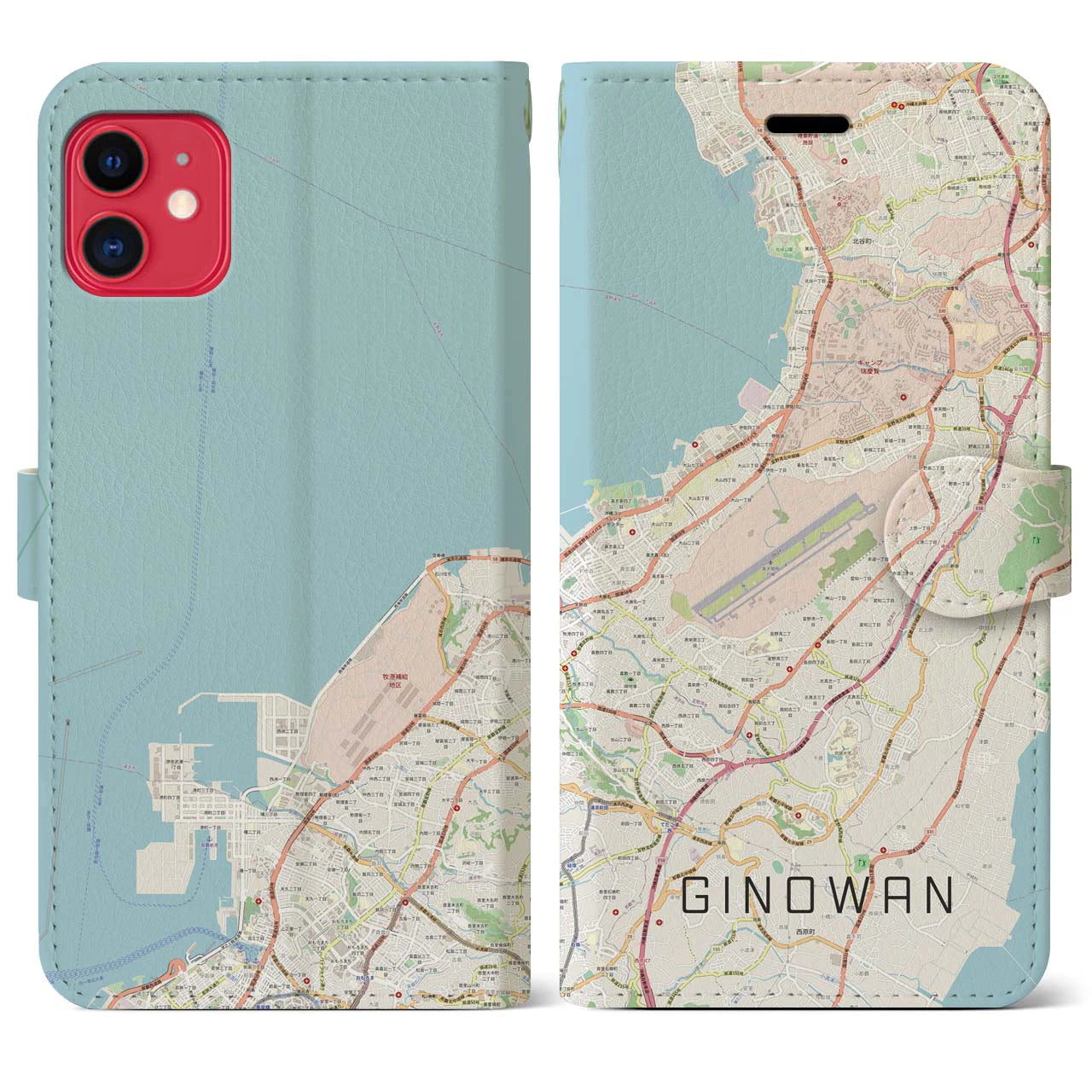 【宜野湾】地図柄iPhoneケース（手帳両面タイプ・ナチュラル）iPhone 11 用