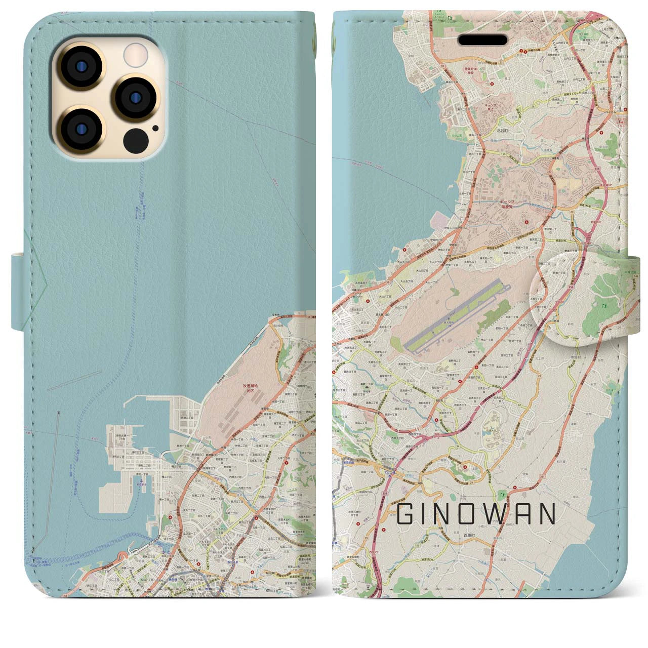 【宜野湾】地図柄iPhoneケース（手帳両面タイプ・ナチュラル）iPhone 12 Pro Max 用