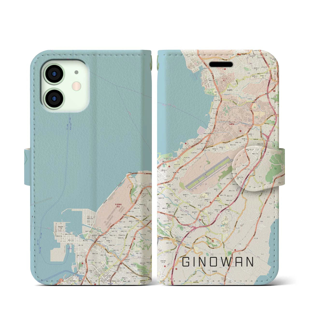 【宜野湾】地図柄iPhoneケース（手帳両面タイプ・ナチュラル）iPhone 12 mini 用