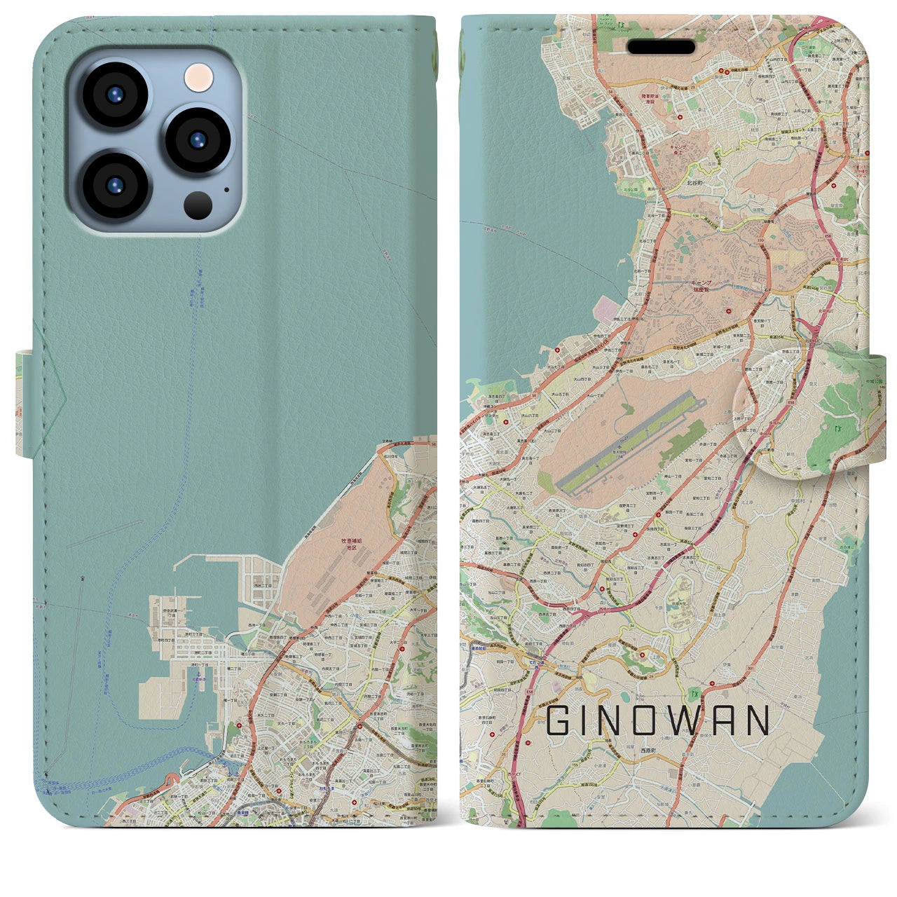 【宜野湾】地図柄iPhoneケース（手帳両面タイプ・ナチュラル）iPhone 13 Pro Max 用