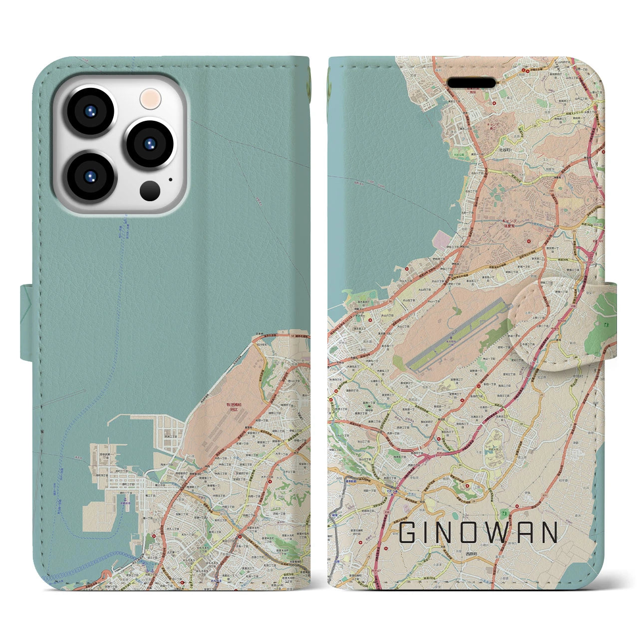 【宜野湾】地図柄iPhoneケース（手帳両面タイプ・ナチュラル）iPhone 13 Pro 用