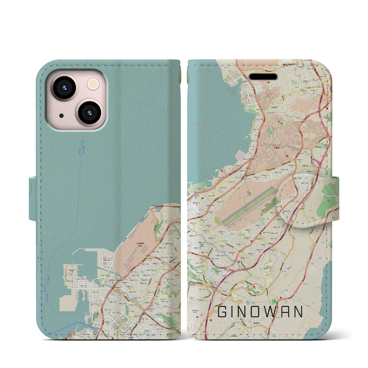 【宜野湾】地図柄iPhoneケース（手帳両面タイプ・ナチュラル）iPhone 13 mini 用