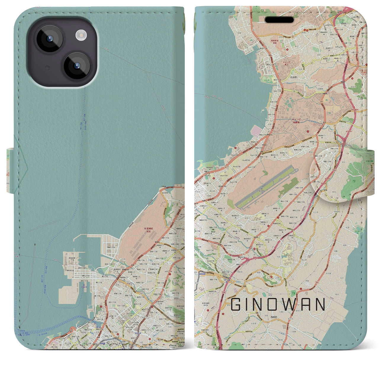 【宜野湾】地図柄iPhoneケース（手帳両面タイプ・ナチュラル）iPhone 14 Plus 用