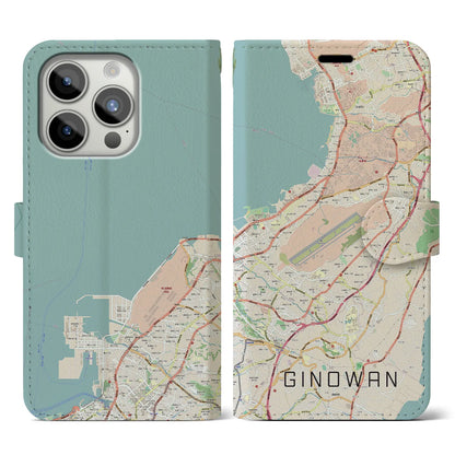 【宜野湾（沖縄県）】地図柄iPhoneケース（手帳タイプ）ナチュラル・iPhone 15 Pro 用
