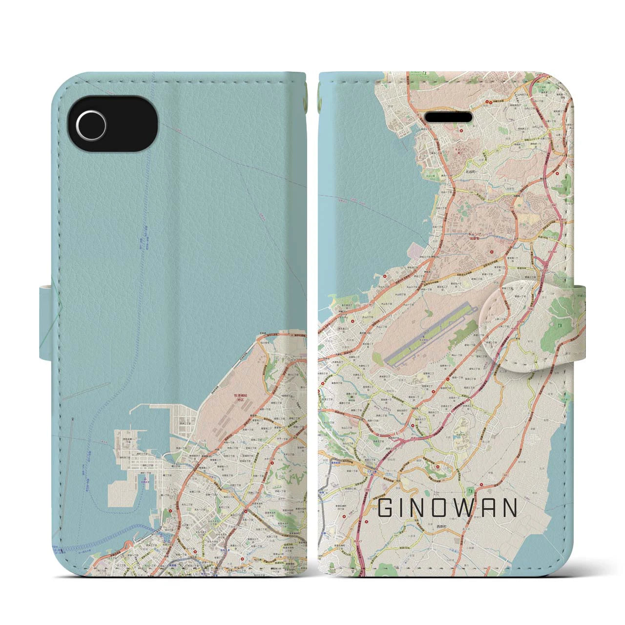 【宜野湾】地図柄iPhoneケース（手帳両面タイプ・ナチュラル）iPhone SE（第3 / 第2世代） / 8 / 7 / 6s / 6 用