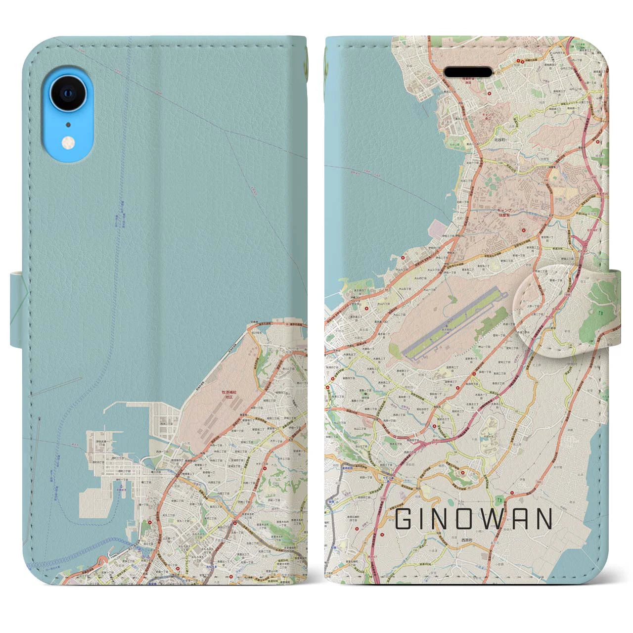 【宜野湾】地図柄iPhoneケース（手帳両面タイプ・ナチュラル）iPhone XR 用