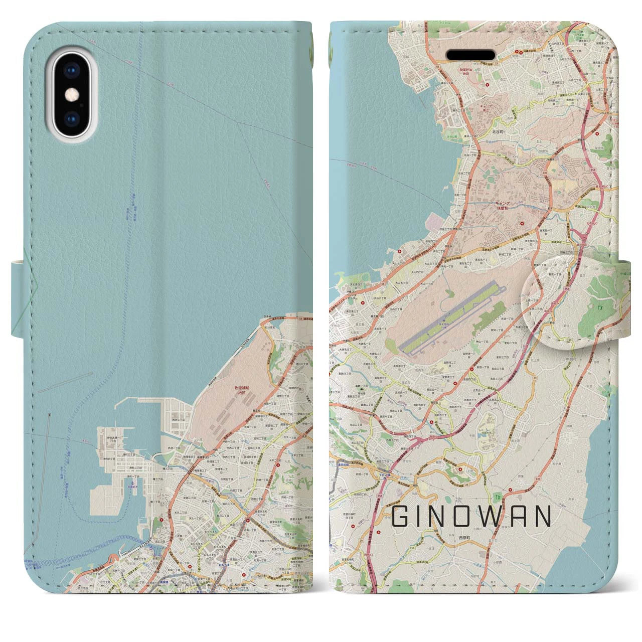 【宜野湾】地図柄iPhoneケース（手帳両面タイプ・ナチュラル）iPhone XS Max 用