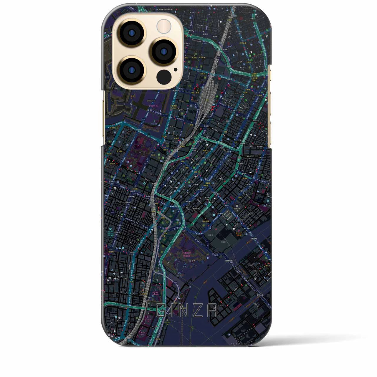 【銀座】地図柄iPhoneケース（バックカバータイプ・ブラック）iPhone 12 Pro Max 用