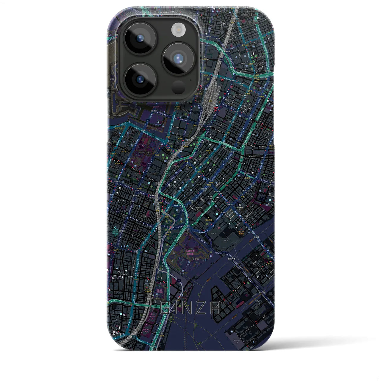 【銀座】地図柄iPhoneケース（バックカバータイプ・ブラック）iPhone 15 Pro Max 用