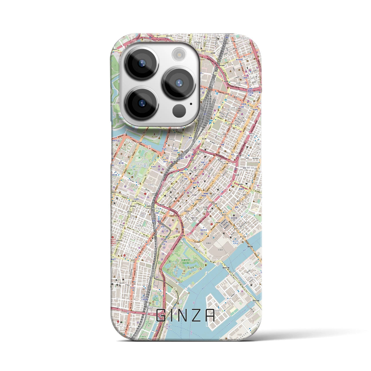 【銀座】地図柄iPhoneケース（バックカバータイプ・ナチュラル）iPhone 14 Pro 用