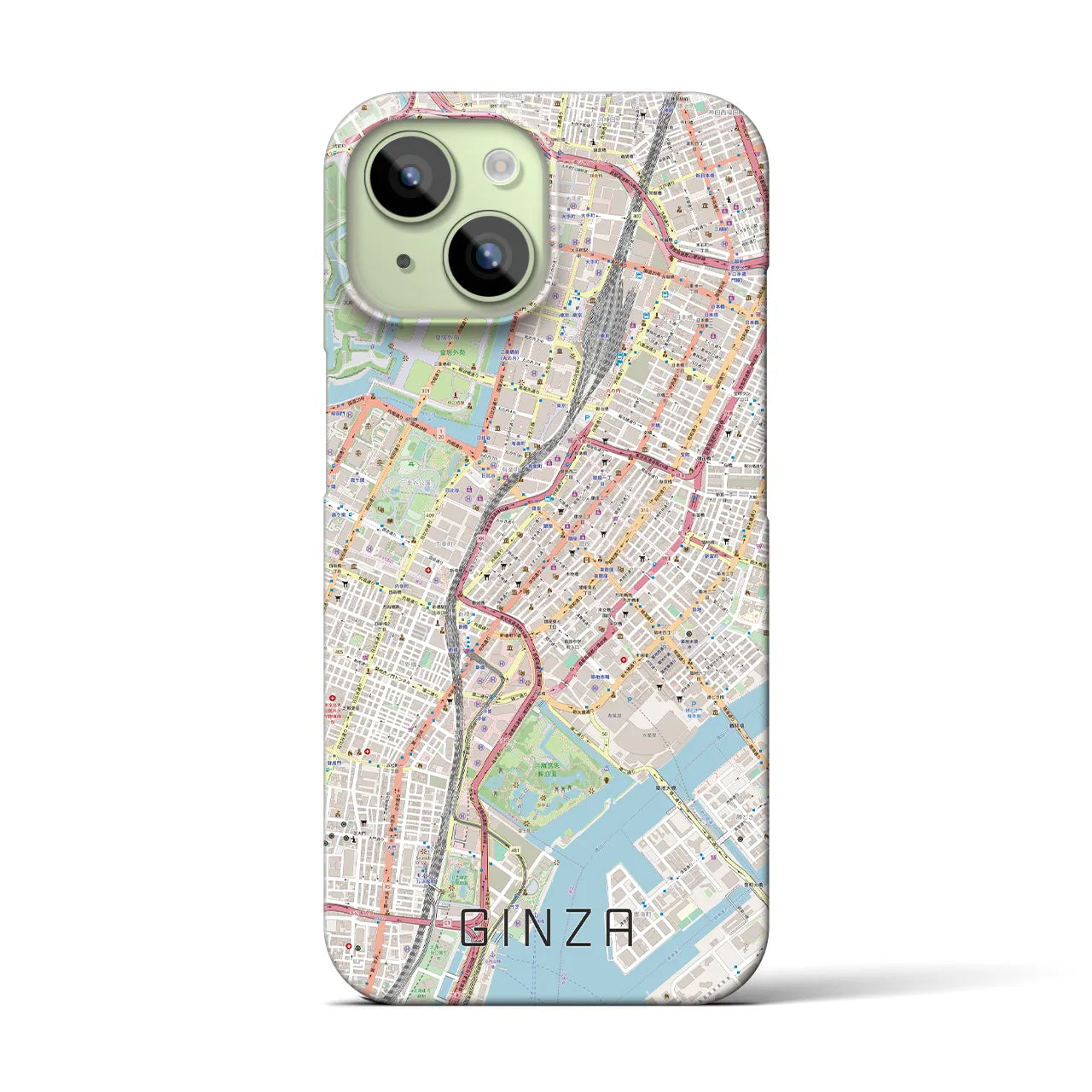 【銀座】地図柄iPhoneケース（バックカバータイプ・ナチュラル）iPhone 15 用