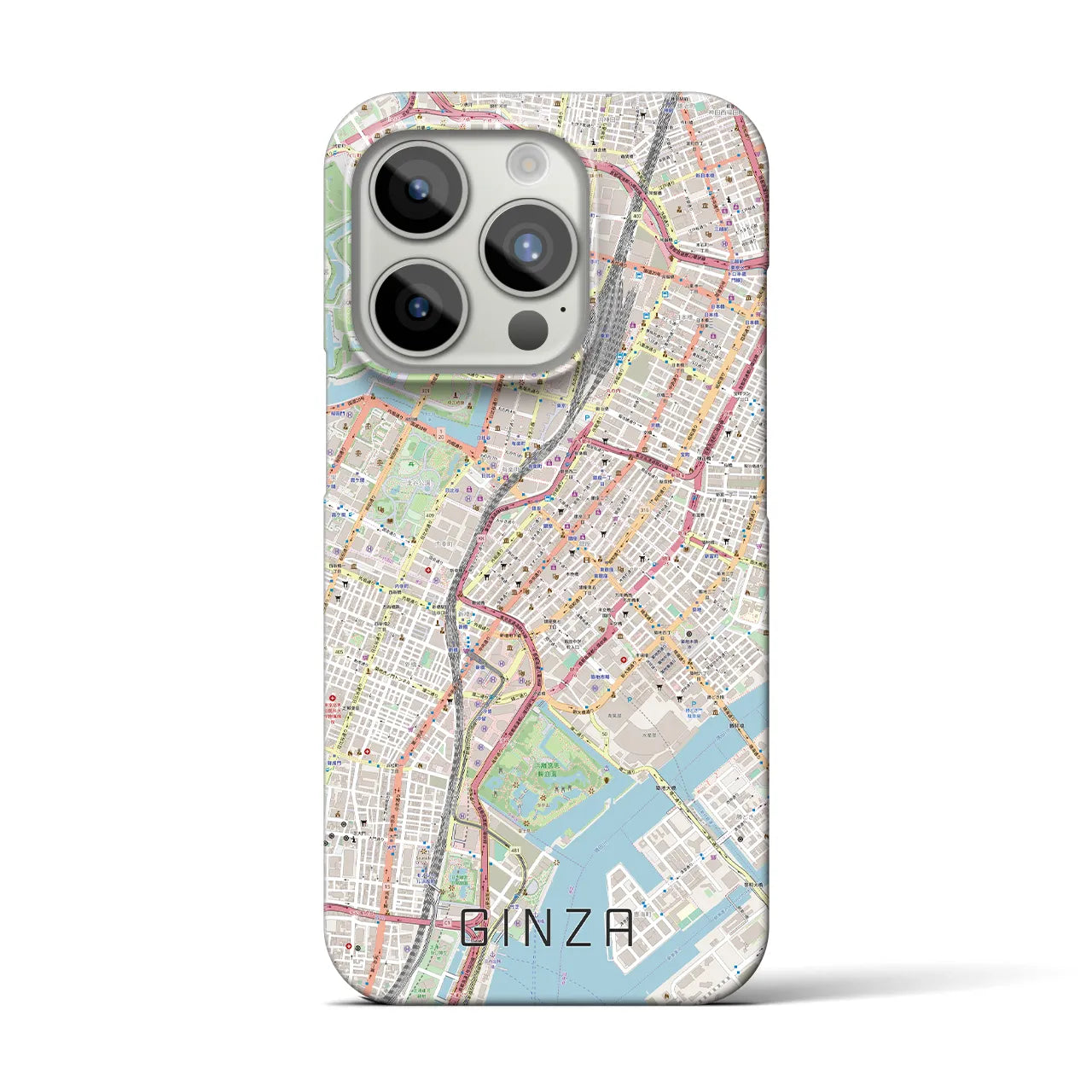 【銀座】地図柄iPhoneケース（バックカバータイプ・ナチュラル）iPhone 15 Pro 用
