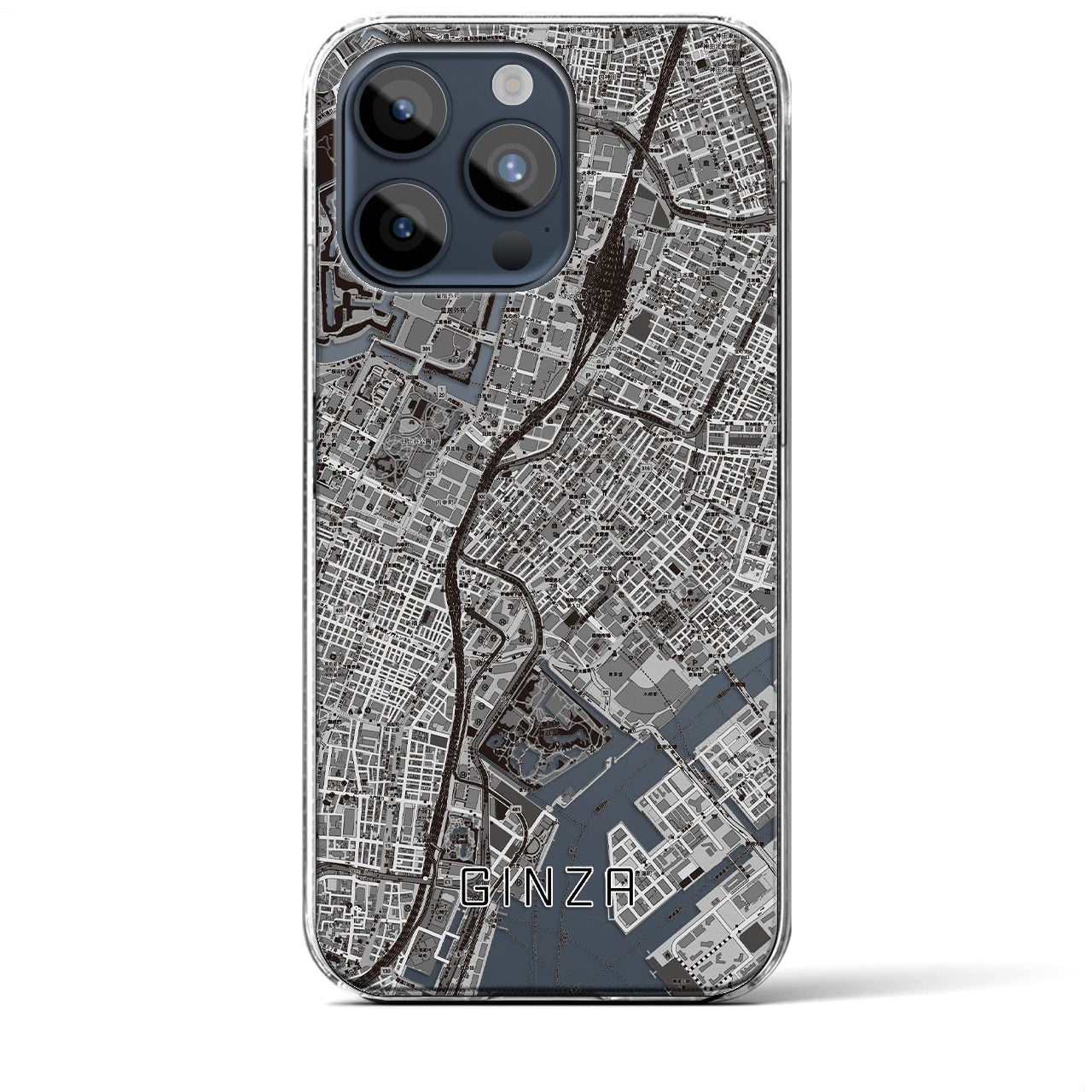 【銀座】地図柄iPhoneケース（クリアタイプ・モノトーン）iPhone 15 Pro Max 用