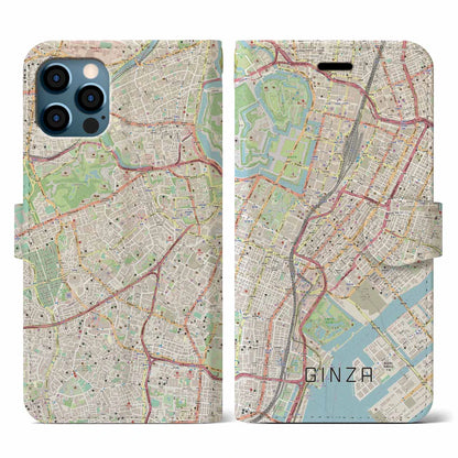 【銀座（東京都）】地図柄iPhoneケース（手帳タイプ）ナチュラル・iPhone 12 / 12 Pro 用