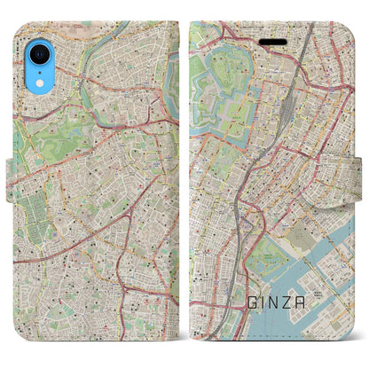 【銀座（東京都）】地図柄iPhoneケース（手帳タイプ）ナチュラル・iPhone XR 用