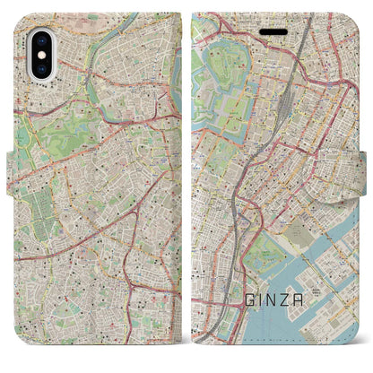 【銀座（東京都）】地図柄iPhoneケース（手帳タイプ）ナチュラル・iPhone XS Max 用