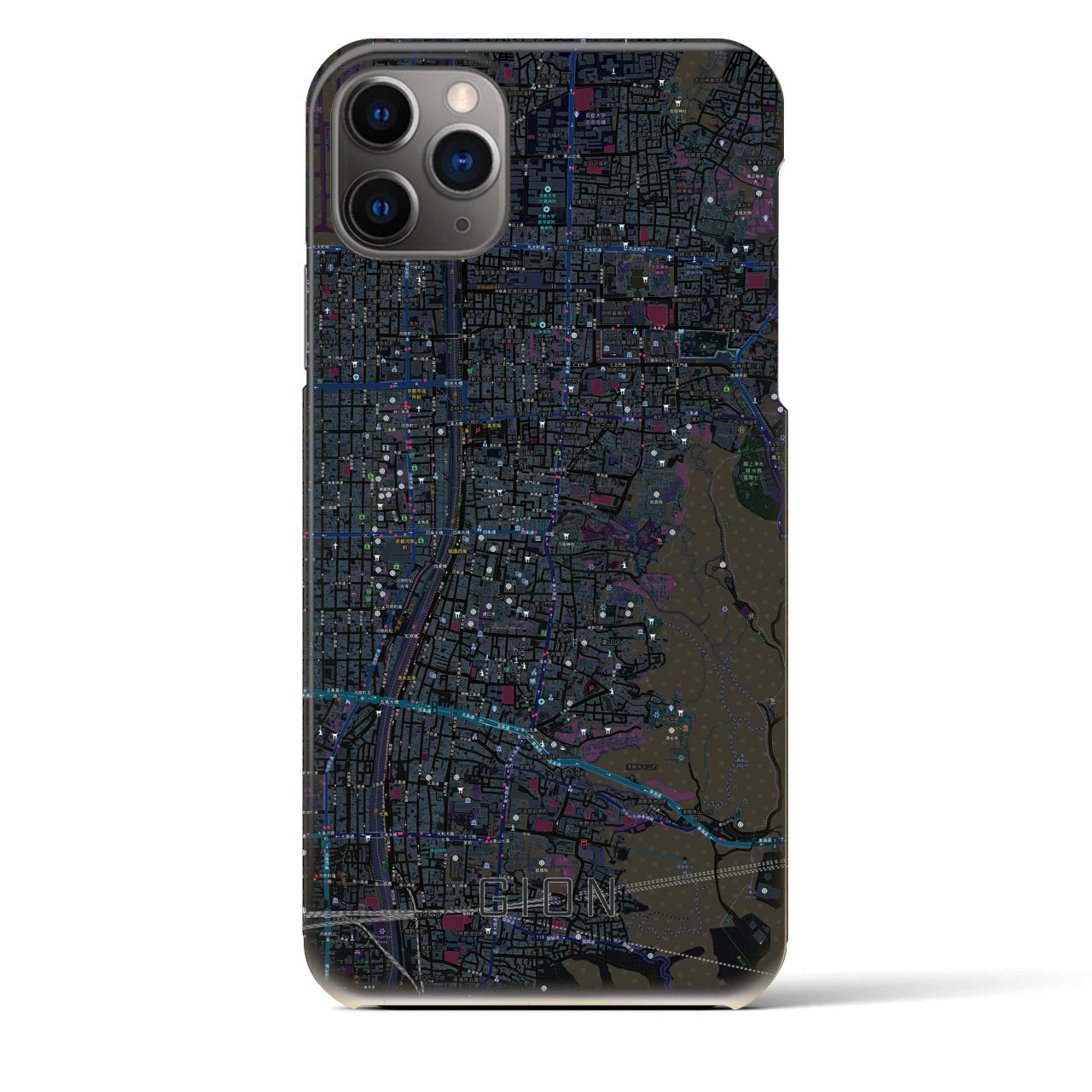 【祇園】地図柄iPhoneケース（バックカバータイプ・ブラック）iPhone 11 Pro Max 用