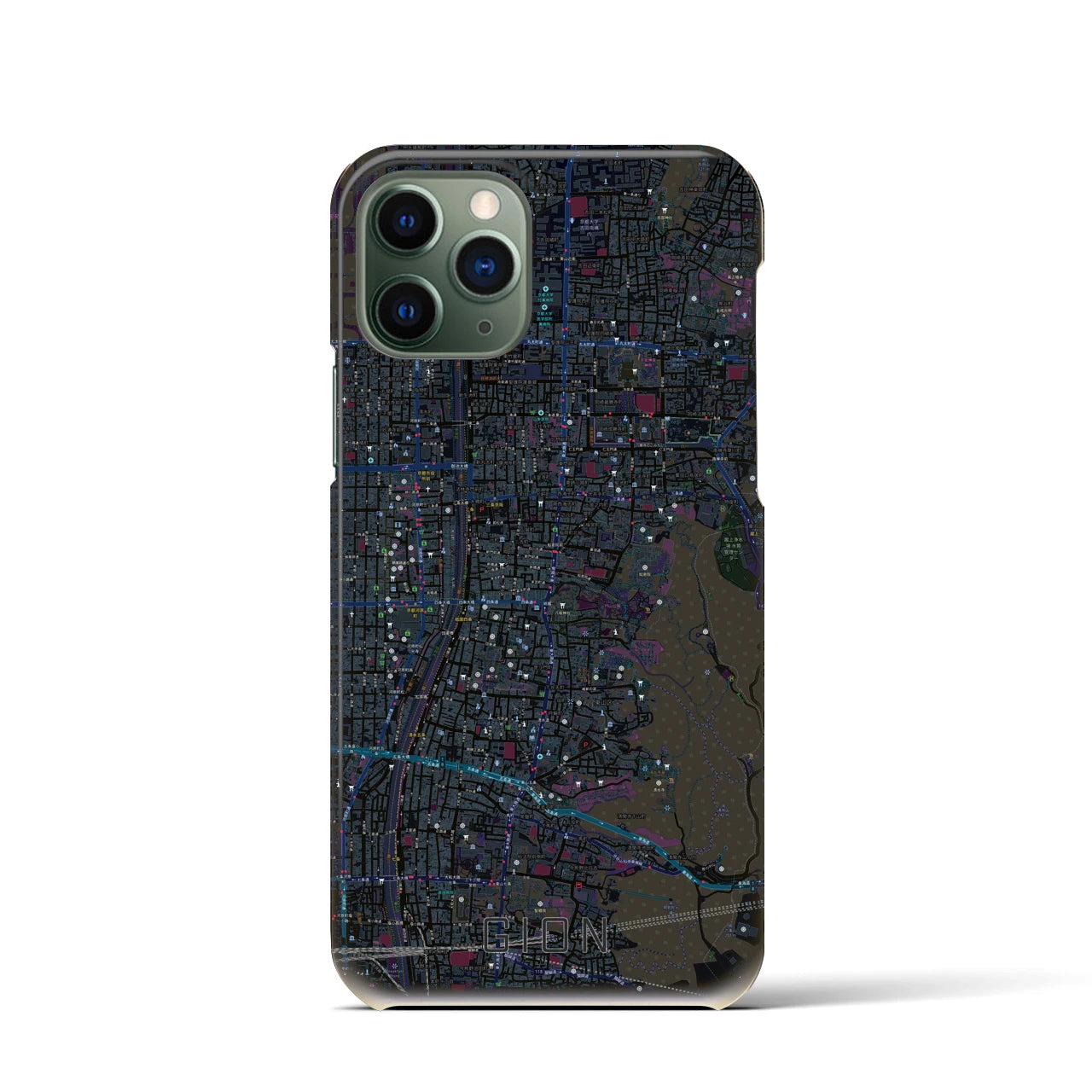 【祇園】地図柄iPhoneケース（バックカバータイプ・ブラック）iPhone 11 Pro 用