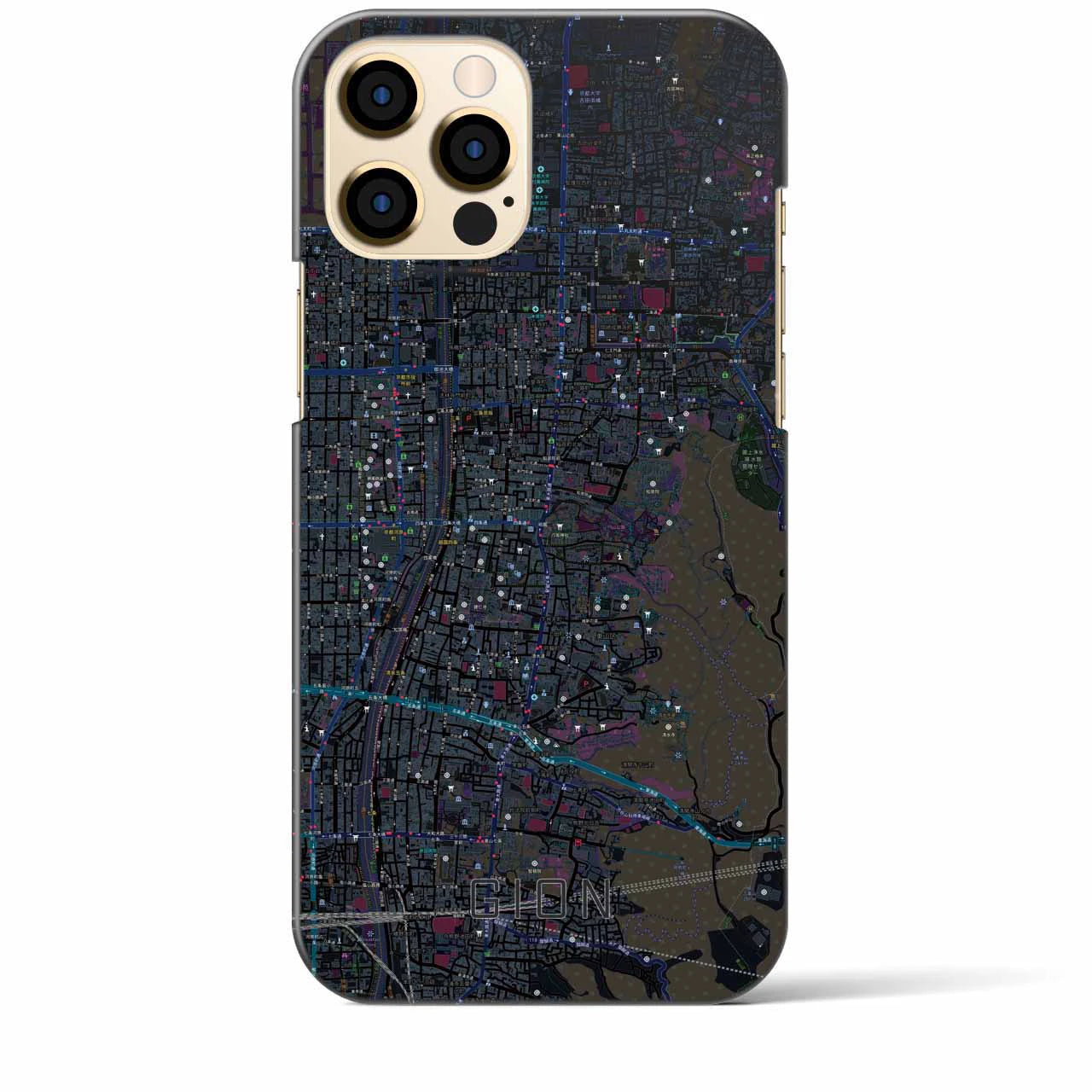 【祇園】地図柄iPhoneケース（バックカバータイプ・ブラック）iPhone 12 Pro Max 用