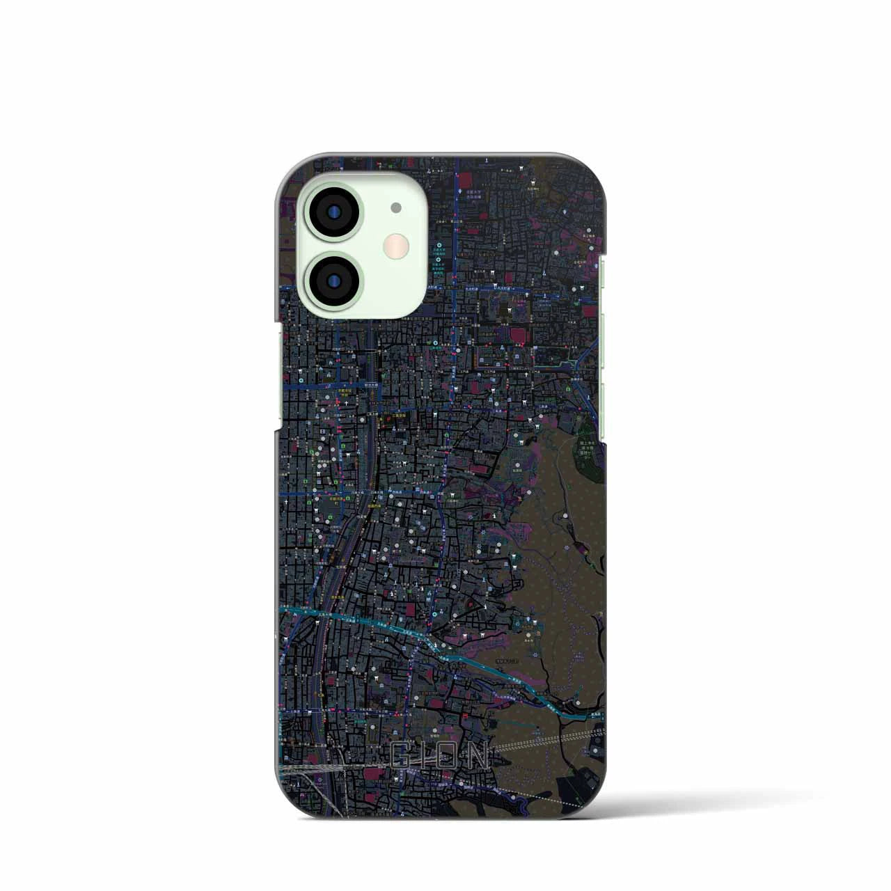 【祇園】地図柄iPhoneケース（バックカバータイプ・ブラック）iPhone 12 mini 用