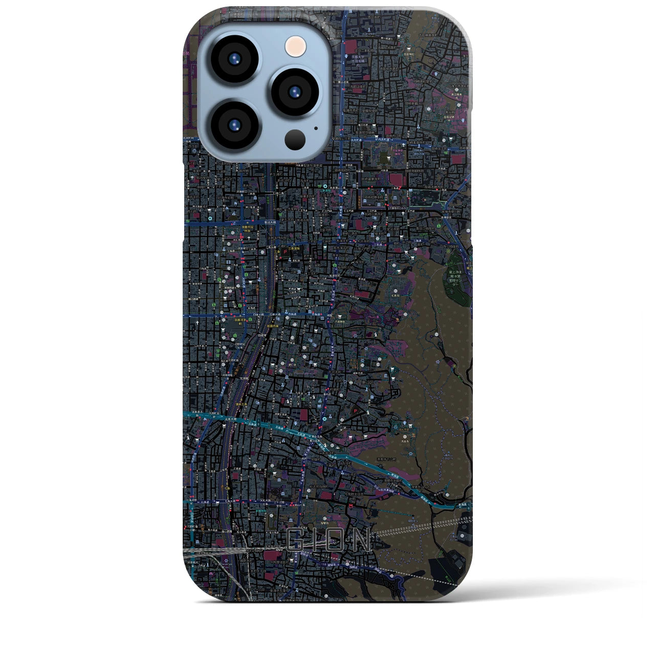 【祇園】地図柄iPhoneケース（バックカバータイプ・ブラック）iPhone 13 Pro Max 用