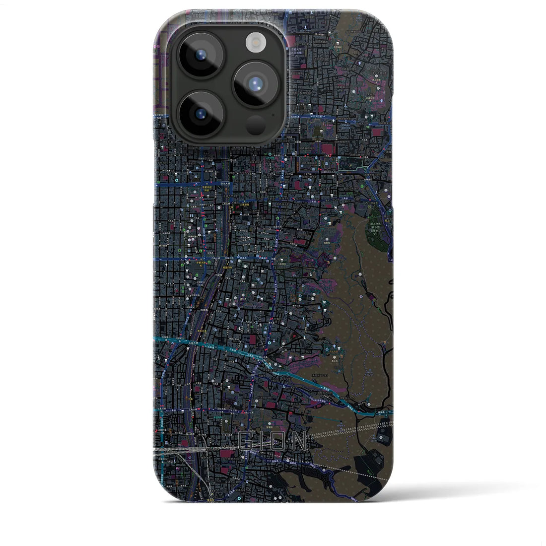 【祇園】地図柄iPhoneケース（バックカバータイプ・ブラック）iPhone 15 Pro Max 用