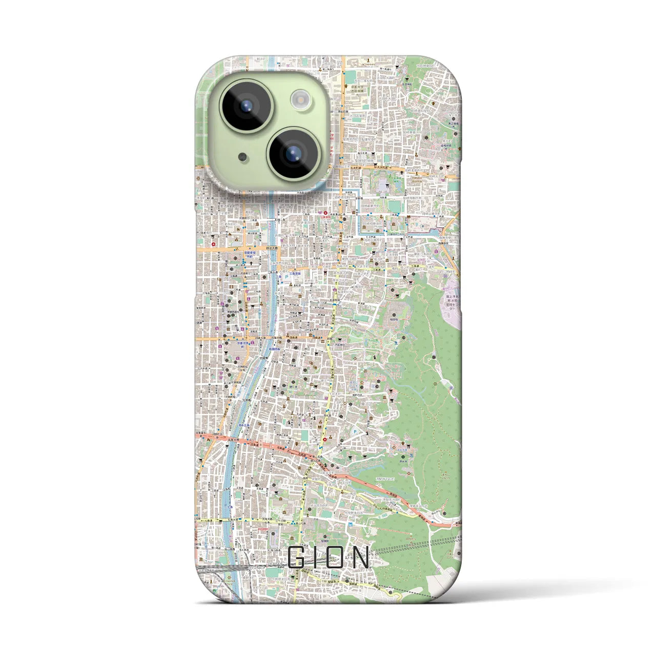 【祇園】地図柄iPhoneケース（バックカバータイプ・ナチュラル）iPhone 15 用