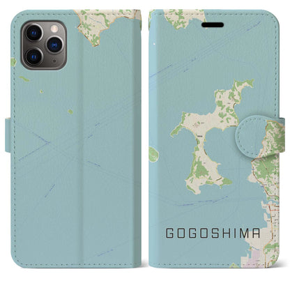 【興居島（愛媛県）】地図柄iPhoneケース（手帳タイプ）ナチュラル・iPhone 11 Pro Max 用