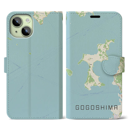 【興居島（愛媛県）】地図柄iPhoneケース（手帳タイプ）ナチュラル・iPhone 15 用