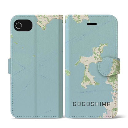 【興居島（愛媛県）】地図柄iPhoneケース（手帳タイプ）ナチュラル・iPhone SE（第3 / 第2世代） / 8 / 7 / 6s / 6 用