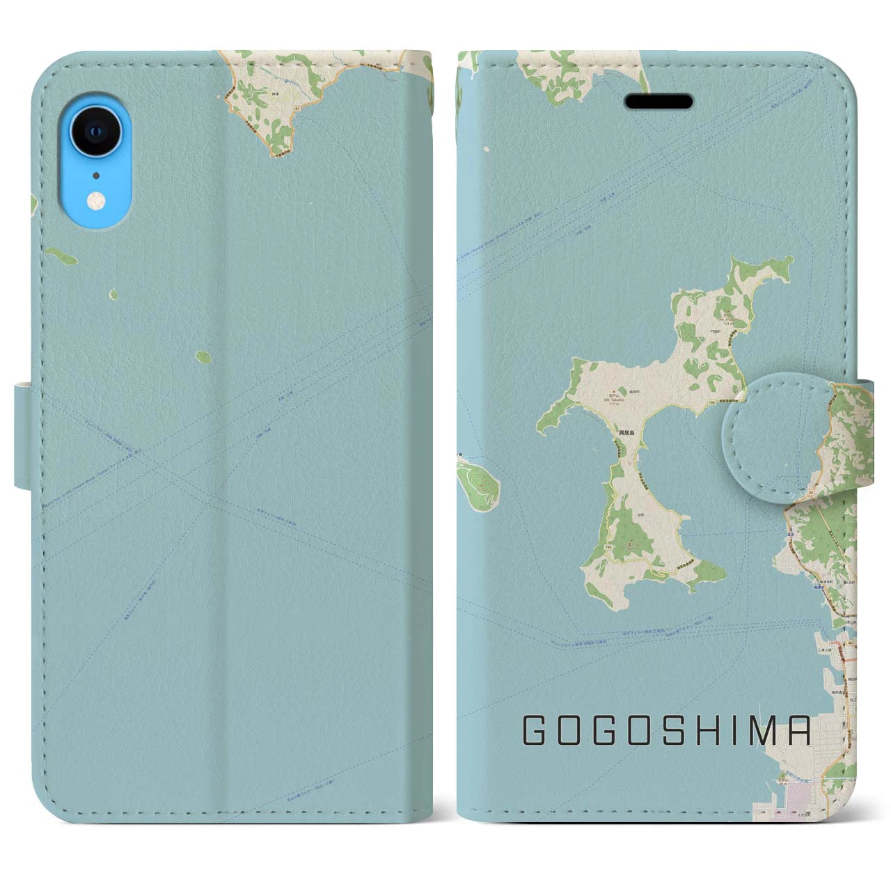 【興居島】地図柄iPhoneケース（手帳両面タイプ・ナチュラル）iPhone XR 用