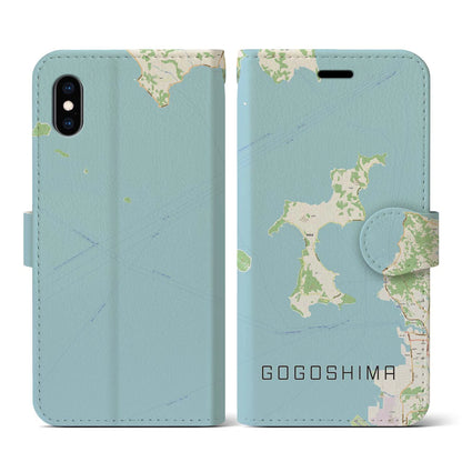 【興居島（愛媛県）】地図柄iPhoneケース（手帳タイプ）ナチュラル・iPhone XS / X 用