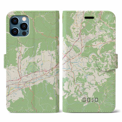 【五條（奈良県）】地図柄iPhoneケース（手帳タイプ）ナチュラル・iPhone 12 / 12 Pro 用