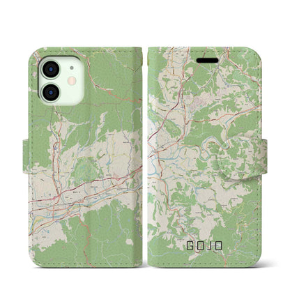 【五條（奈良県）】地図柄iPhoneケース（手帳タイプ）ナチュラル・iPhone 12 mini 用