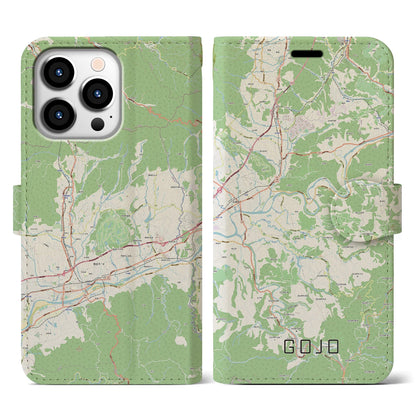 【五條（奈良県）】地図柄iPhoneケース（手帳タイプ）ナチュラル・iPhone 13 Pro 用