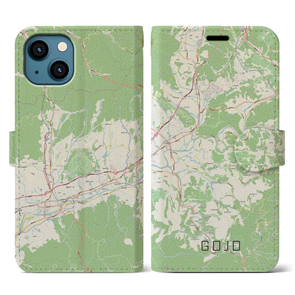 【五條（奈良県）】地図柄iPhoneケース（手帳タイプ）ナチュラル・iPhone 13 用