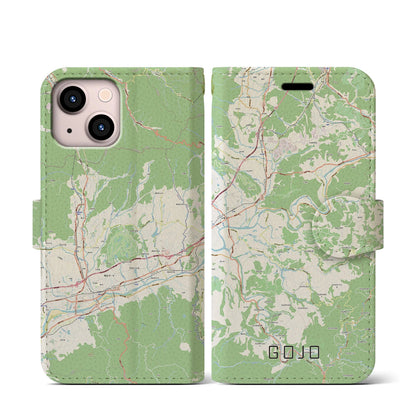 【五條（奈良県）】地図柄iPhoneケース（手帳タイプ）ナチュラル・iPhone 13 mini 用