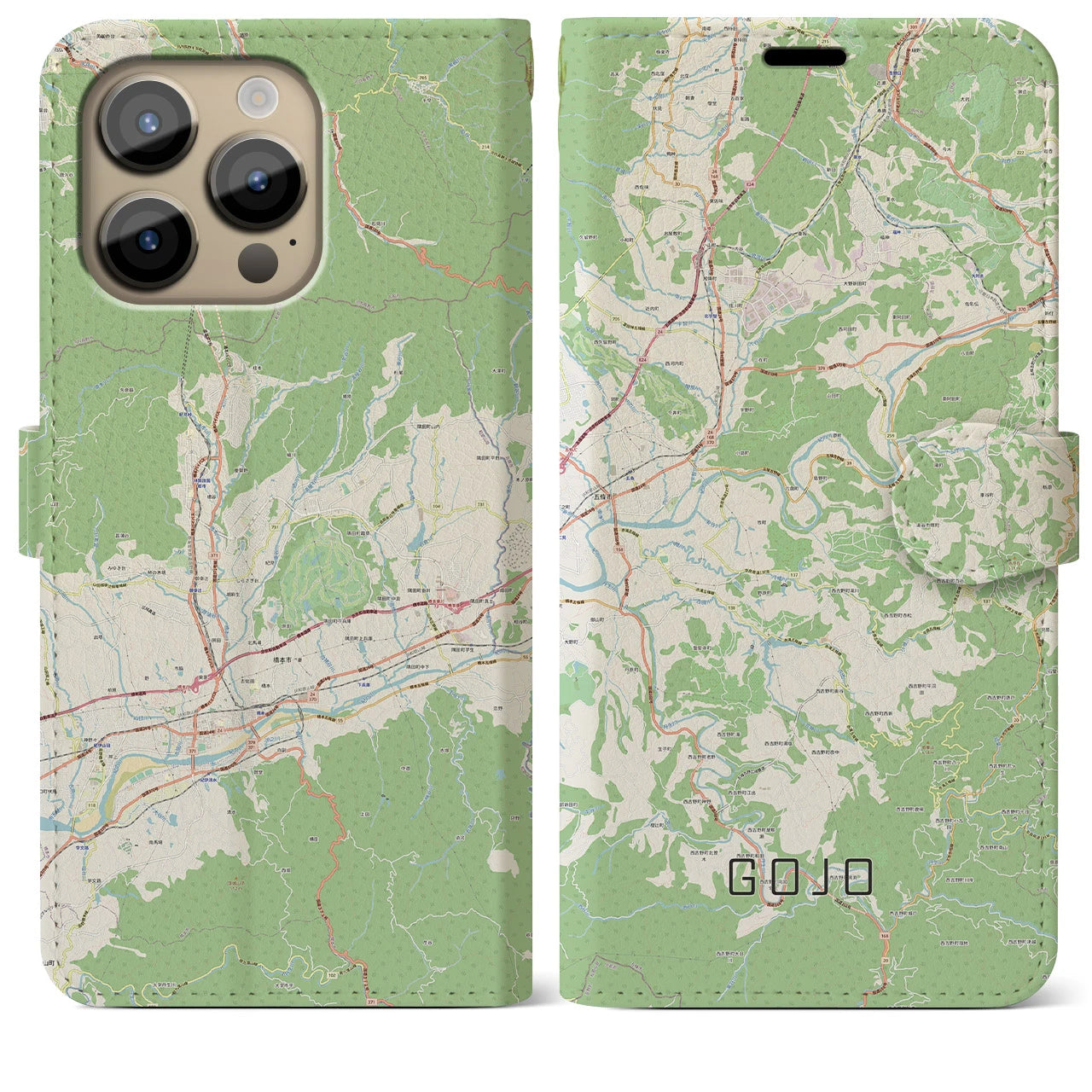 【五條】地図柄iPhoneケース（手帳両面タイプ・ナチュラル）iPhone 14 Pro Max 用
