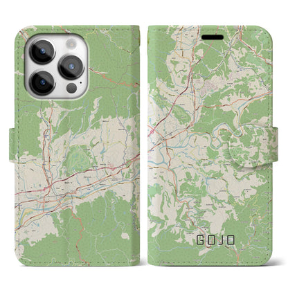 【五條（奈良県）】地図柄iPhoneケース（手帳タイプ）ナチュラル・iPhone 14 Pro 用