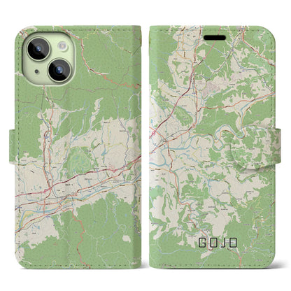 【五條（奈良県）】地図柄iPhoneケース（手帳タイプ）ナチュラル・iPhone 15 用
