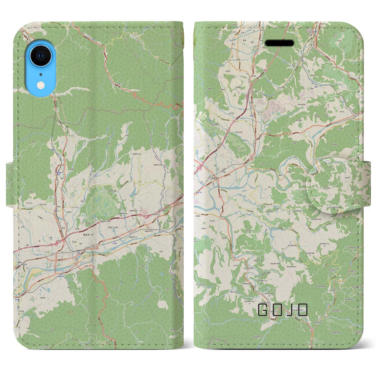 【五條】地図柄iPhoneケース（手帳両面タイプ・ナチュラル）iPhone XR 用