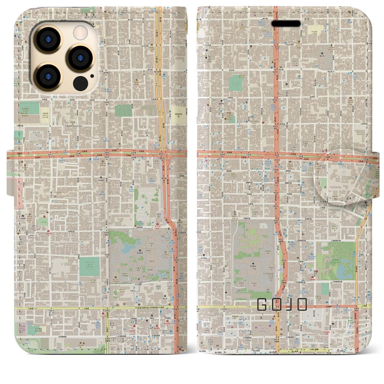 【五条】地図柄iPhoneケース（手帳両面タイプ・ナチュラル）iPhone 12 Pro Max 用