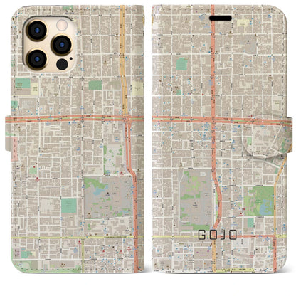 【五条（京都府）】地図柄iPhoneケース（手帳タイプ）ナチュラル・iPhone 12 Pro Max 用