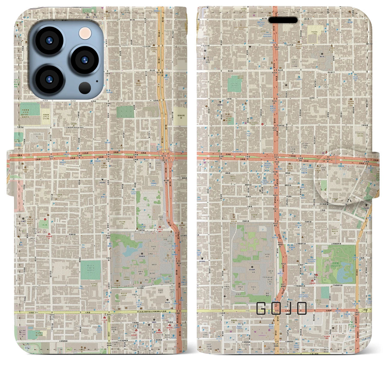 【五条】地図柄iPhoneケース（手帳両面タイプ・ナチュラル）iPhone 13 Pro Max 用