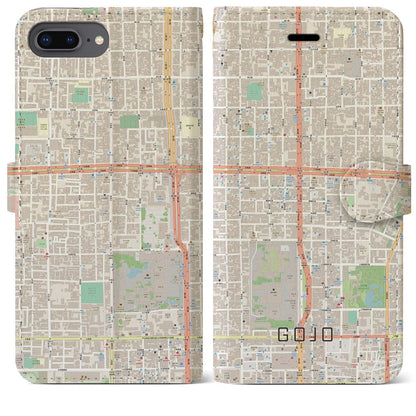 【五条（京都府）】地図柄iPhoneケース（手帳タイプ）ナチュラル・iPhone 8Plus /7Plus / 6sPlus / 6Plus 用