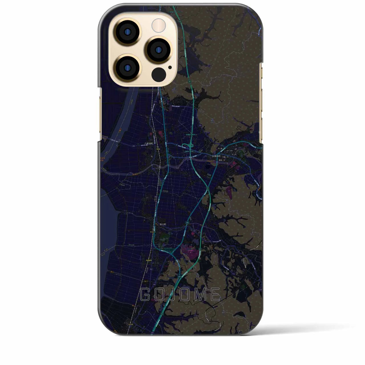【五城目】地図柄iPhoneケース（バックカバータイプ・ブラック）iPhone 12 Pro Max 用